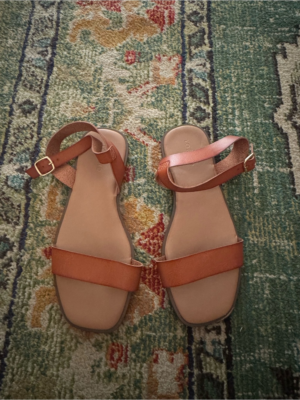 torrid Cognac Leather Ankle-Strap Flat Sandals